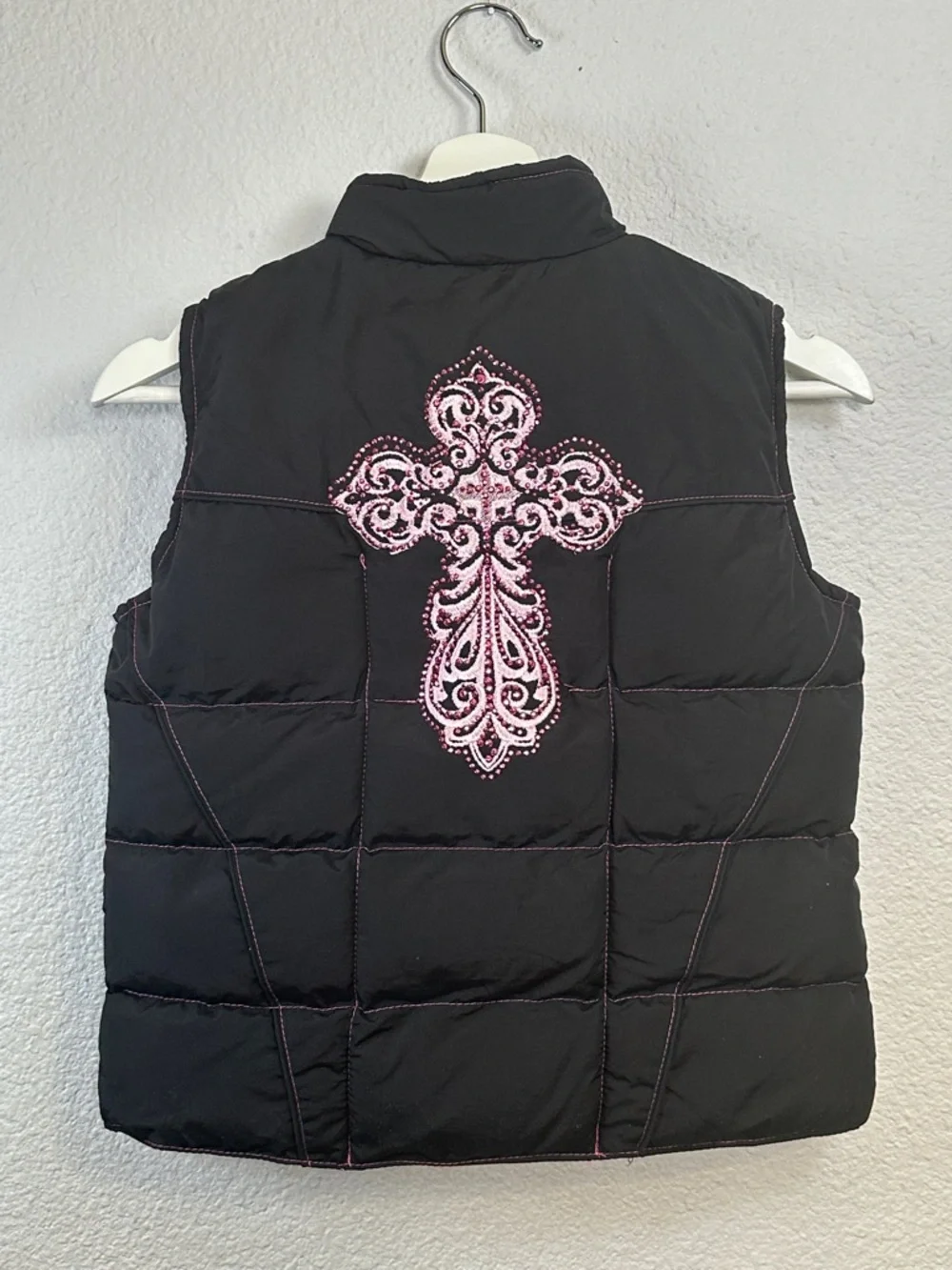 Cowgirl Hardware Black Pink Puffer Vest Full‎ Zip Snap Button Youth Girls Medium